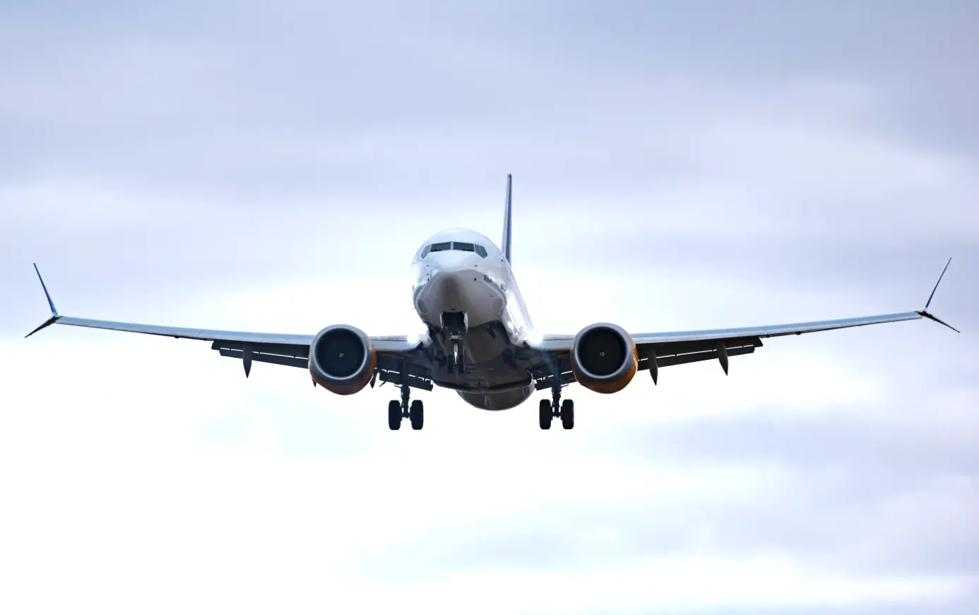 The jet engine noise is loudest during takeoffs and landings.