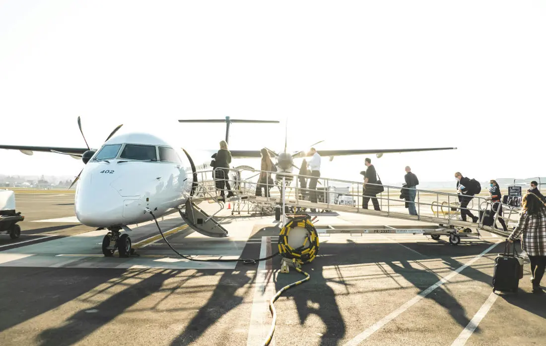 small airplane boarding from the front