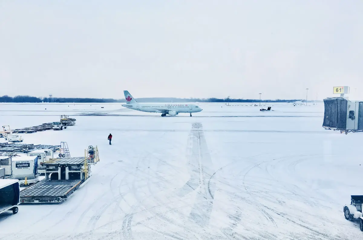 Airplane in cold winter